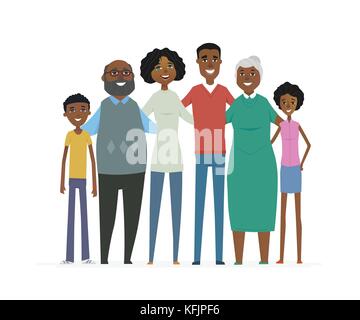 Felice famiglia africana - cartoon persone caratteri illustrazione isolato Illustrazione Vettoriale