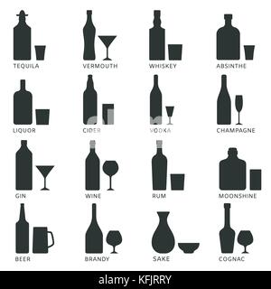 Set di alcol vettore icone. illustrazione vettoriale EPS10 Illustrazione Vettoriale