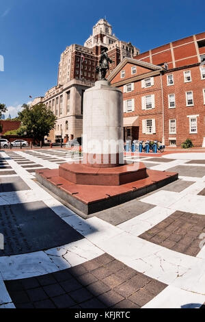 Welcome Park con la statua di Penn su un piedistallo nel centro, Philadelphia, Pennsylvania, Stati Uniti Foto Stock