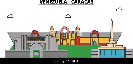 Venezuela , caracas contorno dello skyline della città, illustrazione lineare, banner, viaggio landmark, edifici silhouette,vettore Illustrazione Vettoriale