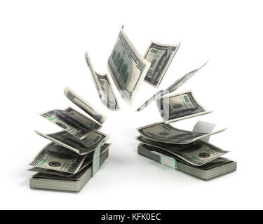 3d illustrazione di fatture del dollaro vola fuori del pack per pack isolati su sfondo bianco Foto Stock