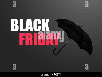 Venerdì nero vendita illustrazione vettoriale modello per i poster, banner web e con la scritta venerdì nero e Ombrello nero su sfondo grigio Illustrazione Vettoriale