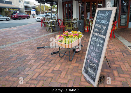 Una lavagna pubblicità al menu Duende cafe di Leederville, un villaggio a Perth, Western Australia. Foto Stock