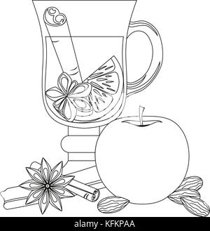 Vin brulé in bianco e nero poster del vettore su sfondo bianco. Illustrazione Vettoriale
