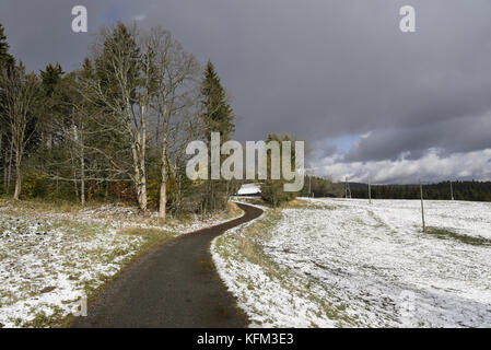 Stare Hamry, Repubblica Ceca. 30 ottobre 2017. La prima neve di quest'anno appare nei Beskids moravi-slesiani lunedì 30 ottobre 2017. Crediti: Drahoslav Ramik/CTK Photo/Alamy Live News Foto Stock