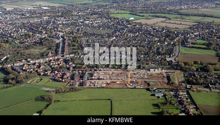 Vista aerea di un nuovo sviluppo di alloggiamento sul bordo di un villaggio nei pressi di Swadlincote, Derbyshire, Regno Unito Foto Stock