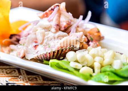 Il Perù, Sud America - Ceviche è di piatto peruviano origine e consumato in America Latina. Foto Stock