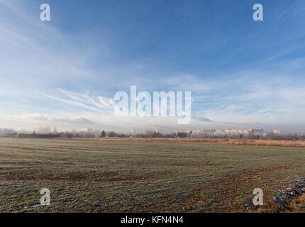 Inquinamento di smog sulle lontane city line Foto Stock