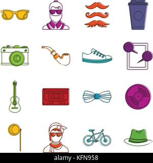 Icone hipster doodle impostato Illustrazione Vettoriale