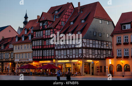 Welterbestadt Quedlinburg, storico Marktplatz bei Nacht Foto Stock