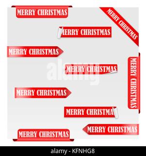 Merry Christmas red label nastri Illustrazione Vettoriale