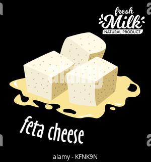 Vettore tagliate a dadini il formaggio feta icona isolati su sfondo nero Illustrazione Vettoriale