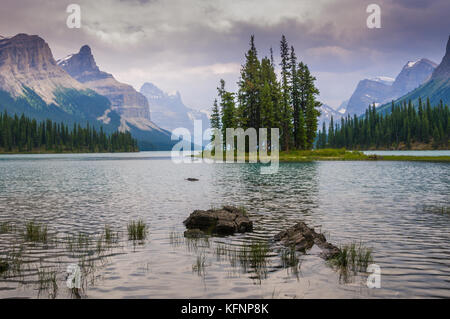 Spirit Island isola nel lago maligne, AB, Canada Foto Stock