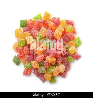 Vista dall'alto di zucchero colorate caramelle isolato su bianco Foto Stock