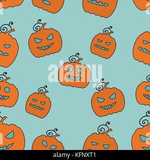 Seamless pattern di Halloween con zucche sul colore di sfondo. Illustrazione Vettoriale