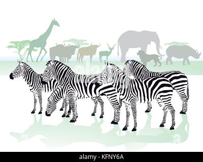 Zebre nella savana Illustrazione Vettoriale