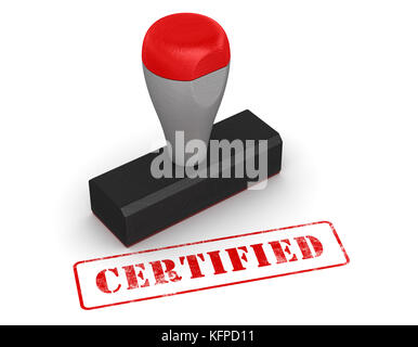 Timbro di gomma - certificazione , computer immagine generata. Immagine 3D rappresentata. Foto Stock