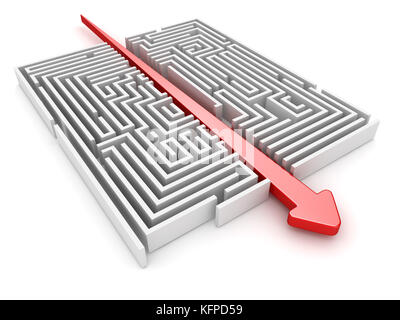 Maze e freccia , computer immagine generata. Immagine 3D rappresentata. Foto Stock