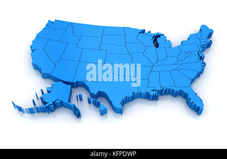 Mappa di Stati Uniti d'America. 3D render e computer immagine generata. isolato su bianco. Foto Stock