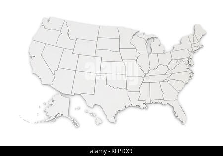 Mappa di Stati Uniti d'America. 3D render e computer immagine generata. isolato su bianco. Foto Stock