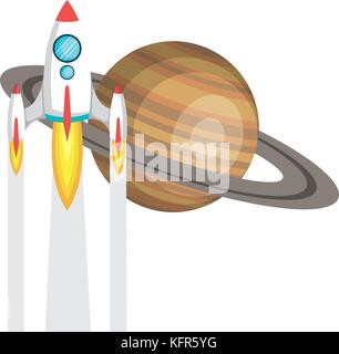 Il pianeta Saturno con il razzo vettore volanti illustration design Illustrazione Vettoriale