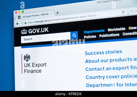 LONDON, Regno Unito - 30 OTTOBRE 2017: La homepage della UK Export Finance Department il governo del Regno Unito sito web, il 30 ottobre 2017. Foto Stock