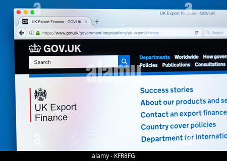 LONDON, Regno Unito - 30 OTTOBRE 2017: La homepage della UK Export Finance Department il governo del Regno Unito sito web, il 30 ottobre 2017. Foto Stock