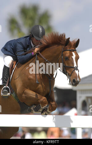 Norman dello Joio (USA) riding Malcolm, Winter Festival equestre, Wellington Florida, marzo 2007, U.S. Aprire il Campionato del ponticello Foto Stock