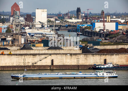 Porte di Duisburg, rheinkai nord, porto esterno, sullo sfondo la città interna con il porto interno, sul Reno, Duisburg, Germania Foto Stock