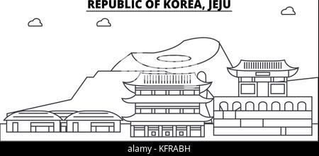 Repubblica di Corea, jeju skyline di architettura edifici, silhouette, delineano il paesaggio, Landmarks. corse modificabile. Urban Skyline illustrazione. design piatto vettore, concetto di linea Illustrazione Vettoriale