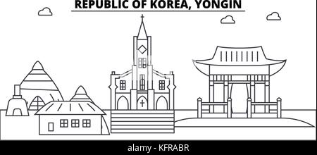 Repubblica di Corea, yongin architettura edifici skyline, silhouette, delineano il paesaggio, Landmarks. corse modificabile. Urban Skyline illustrazione. design piatto vettore, concetto di linea Illustrazione Vettoriale