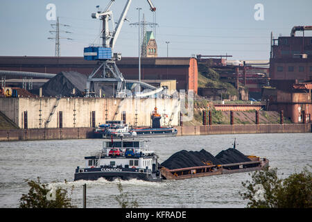 Porte di Duisburg, rheinkai nord, porto esterno, sul Reno, Duisburg, carico del carbone importato, Foto Stock