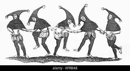 La Danza degli stolti da un tredicesimo secolo manoscritto. Foto Stock