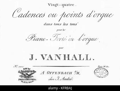 Johann Vanhall - Punteggio copertura per Vingt-quatre cadenze punti ou d'orgue. Venduto da Bacon A. & Co., Philadelphia, Stati Uniti d'America. JV: compositore boemo, 12 maggio 1739 - 20 agosto 1813. Foto Stock