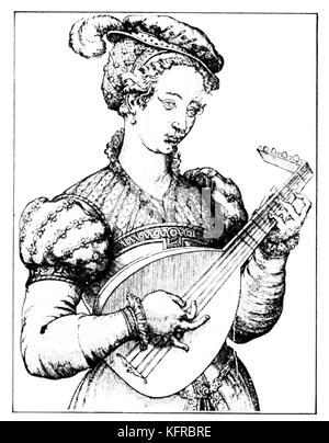 'L'Consert' - unsigned serie francese di xilografie, c. 1570. Rinascimentale liuto femmina-player. Foto Stock