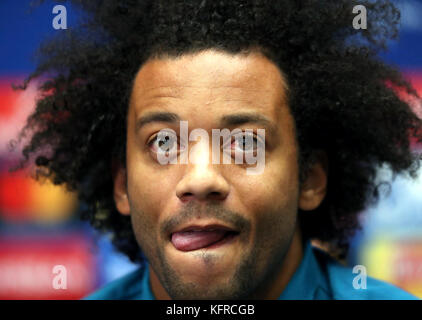 Marcelo del Real Madrid durante la conferenza stampa al Wembley Stadium di Londra. PREMERE ASSOCIAZIONE foto. Data immagine: Martedì 31 ottobre 2017. Vedi la storia del PA CALCIO Real Madrid. Il credito fotografico dovrebbe essere: Adam Davy/PA Wire Foto Stock