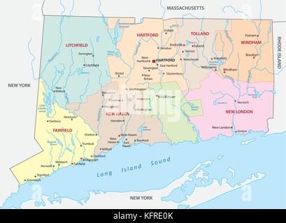 Connecticut politica e amministrativa di mappa Illustrazione Vettoriale