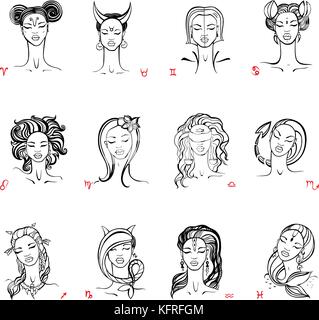 Segno zodiacale. bella moda ragazza. vettore disegnati a mano illustrazione. Illustrazione Vettoriale