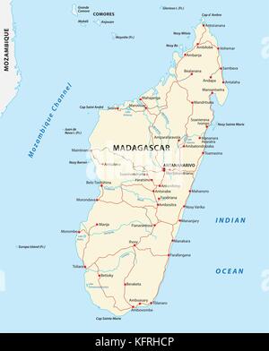 Madagascar road mappa vettoriale Illustrazione Vettoriale