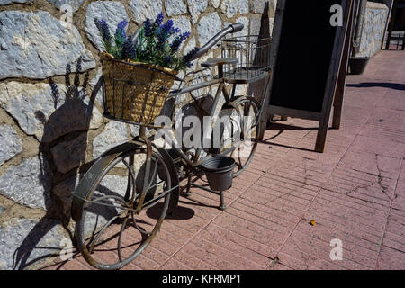 Noleggio che trasportano fiori parcheggio contro la parete Foto Stock