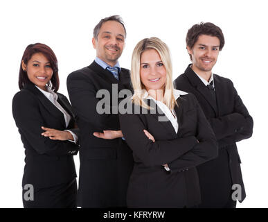 Diversi gruppi di persone di affari con fiducia Insieme permanente su sfondo bianco Foto Stock