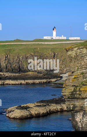 Noss Head Lighthouse vicino a stoppino in caithness, highland, Scotland, Regno Unito Foto Stock