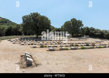 Cimitero in Spiaggia al anzac cove, in Gallipoli, Canakkale, Turchia. cimitero in Spiaggia contiene i resti delle truppe alleate che morì durante la battaglia di Foto Stock