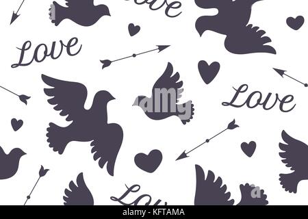 Modello senza cuciture con amore bianco colombe Illustrazione Vettoriale