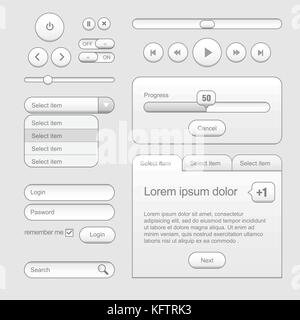 Luce ui web design elementi grigio. elementi: pulsanti Illustrazione Vettoriale