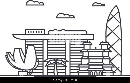 Vettore di Singapore icona linea, segno, illustrazione su sfondo, corse modificabile Illustrazione Vettoriale