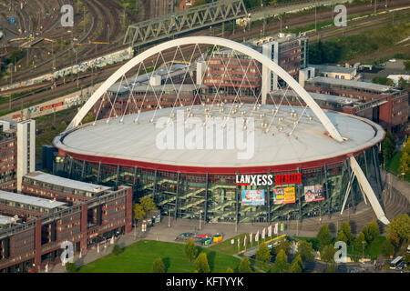 Vista aerea Lanxess Arena, costruzione del Dipartimento delle opere Colonia, Colonia, Renania Settentrionale-Vestfalia, Germania, Europa, Colonia, aereo v Foto Stock