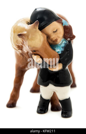 Ceramica Vintage cavallo e cavaliere dal Hagen-Renaker Inc., San Dimas, CALIFORNIA, STATI UNITI D'AMERICA Foto Stock