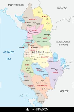 L'albania politica e amministrativa di mappa vettoriale Illustrazione Vettoriale