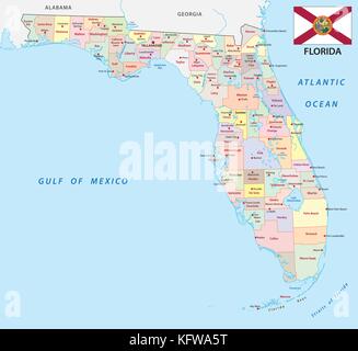 Florida amministrativa mappa vettoriale con bandiera Illustrazione Vettoriale